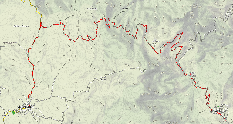 Mapa
	      de Chiconquiaco a El Huérfano